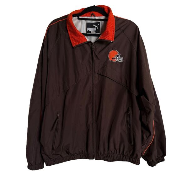 VTG Cleveland Browns Puma NFL Brown Spell Out Full Zip Windbreaker Track Jacket - Picture 3 of 9
